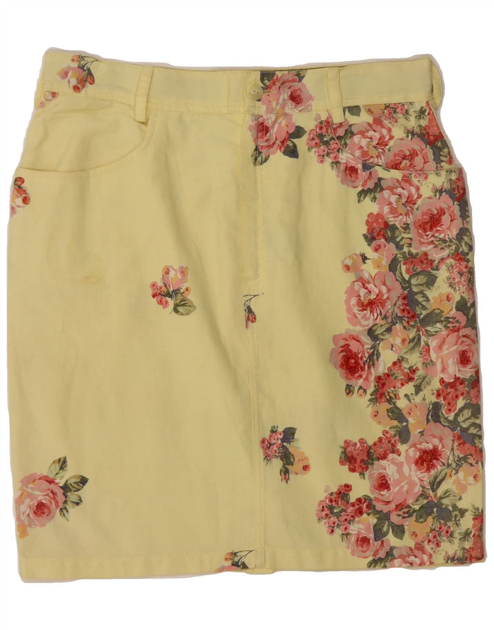 VINTAGE Womens Denim Skirt W30 Medium Yellow Floral Vintage Vintage and Second-Hand Vintage from Messina Hembry 