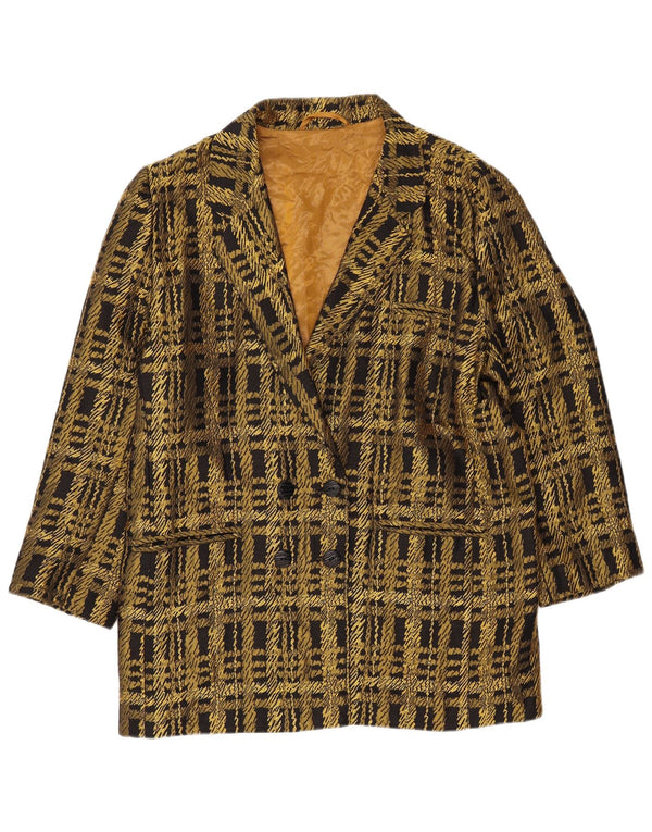Vintage Dame Dobbeltradet Blazer Jacket UK 16 Large Gold Check