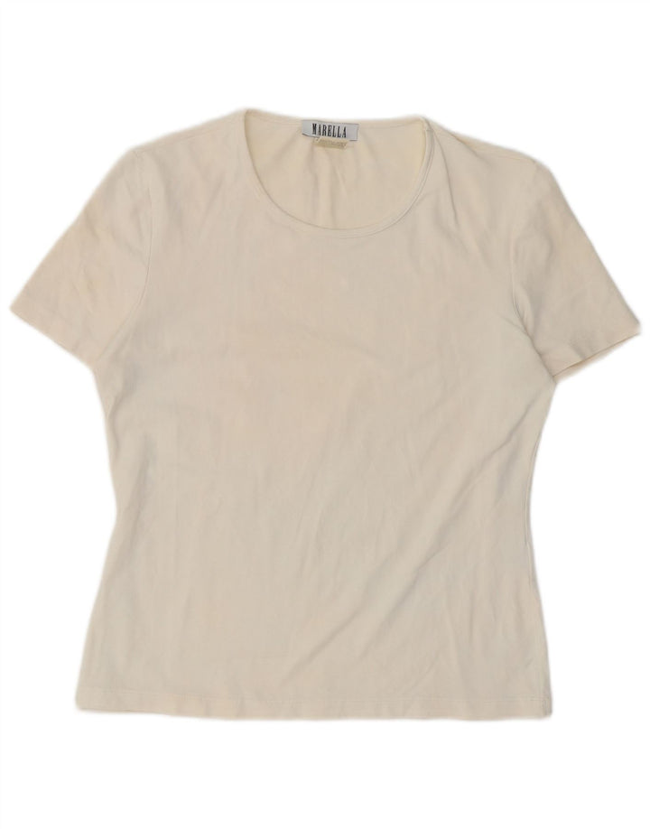 Marella Dame T-Shirt Top UK 14 Stor Hvid Polyamid