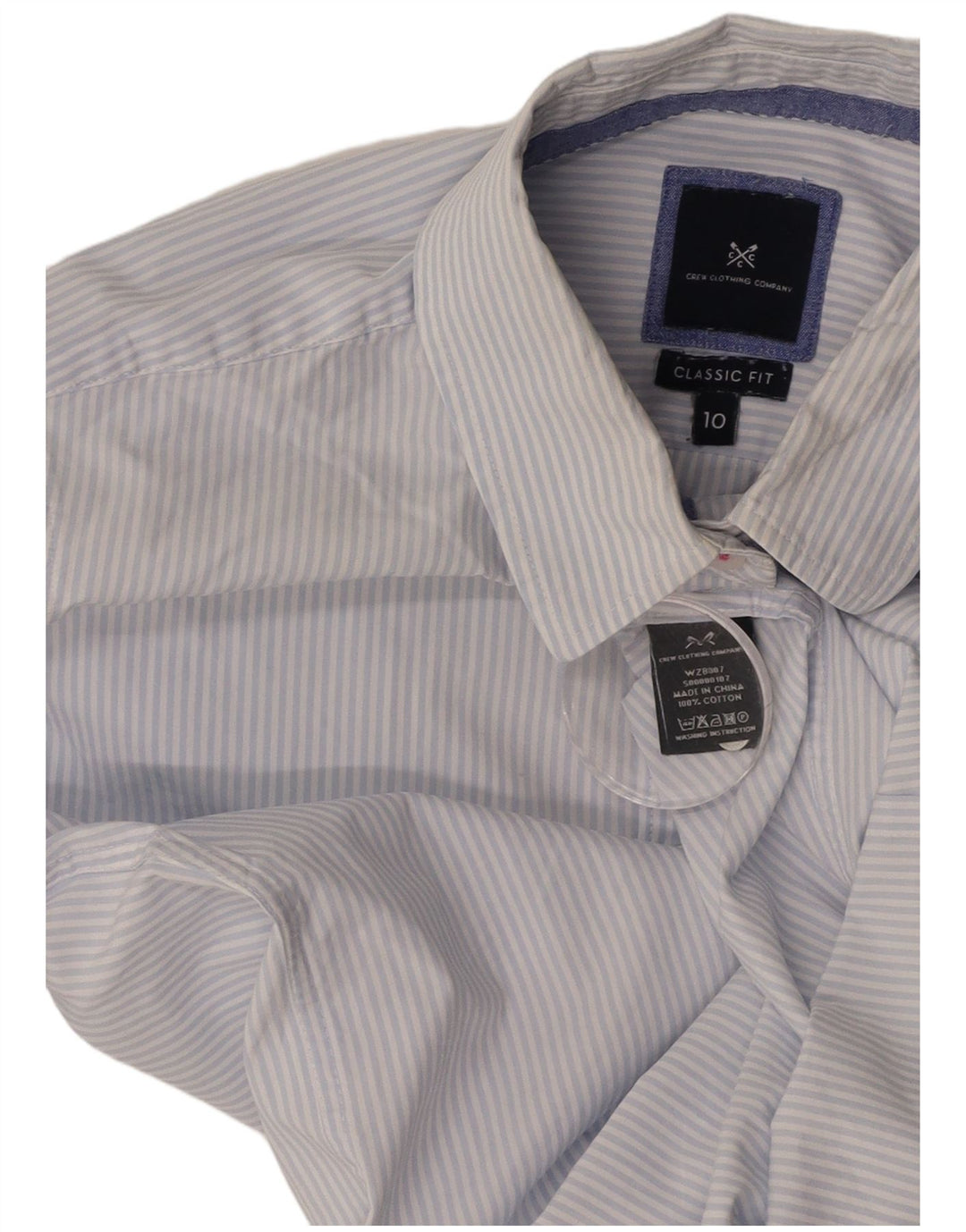 CREW CLOTHING Dame Classic Fit skjorte UK 10 Lille blå stribet bomuld