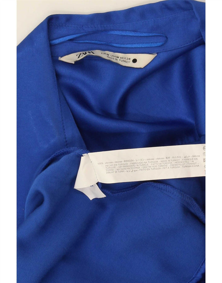 Zara langærmet slå-om-kjole til kvinder UK 14 Medium Blue Viscose