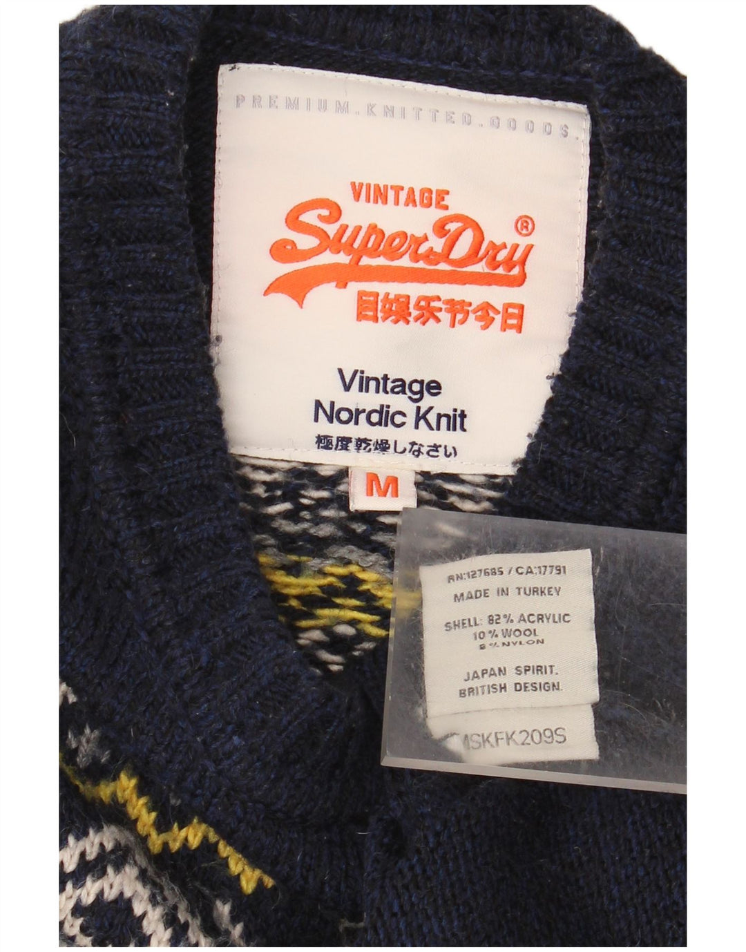 Superdry Sweater med rund hals til mænd Medium Navy Blue Fair Isle Akryl