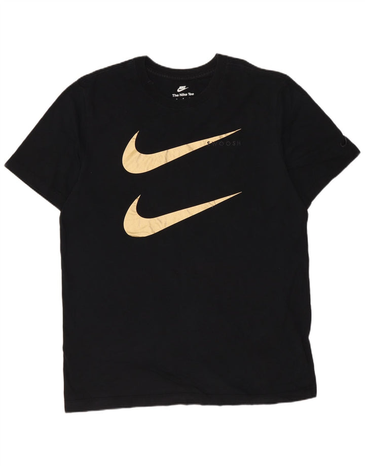 Nike Herre Swoosh Grafisk T-shirt Top Medium Sort Bomuld