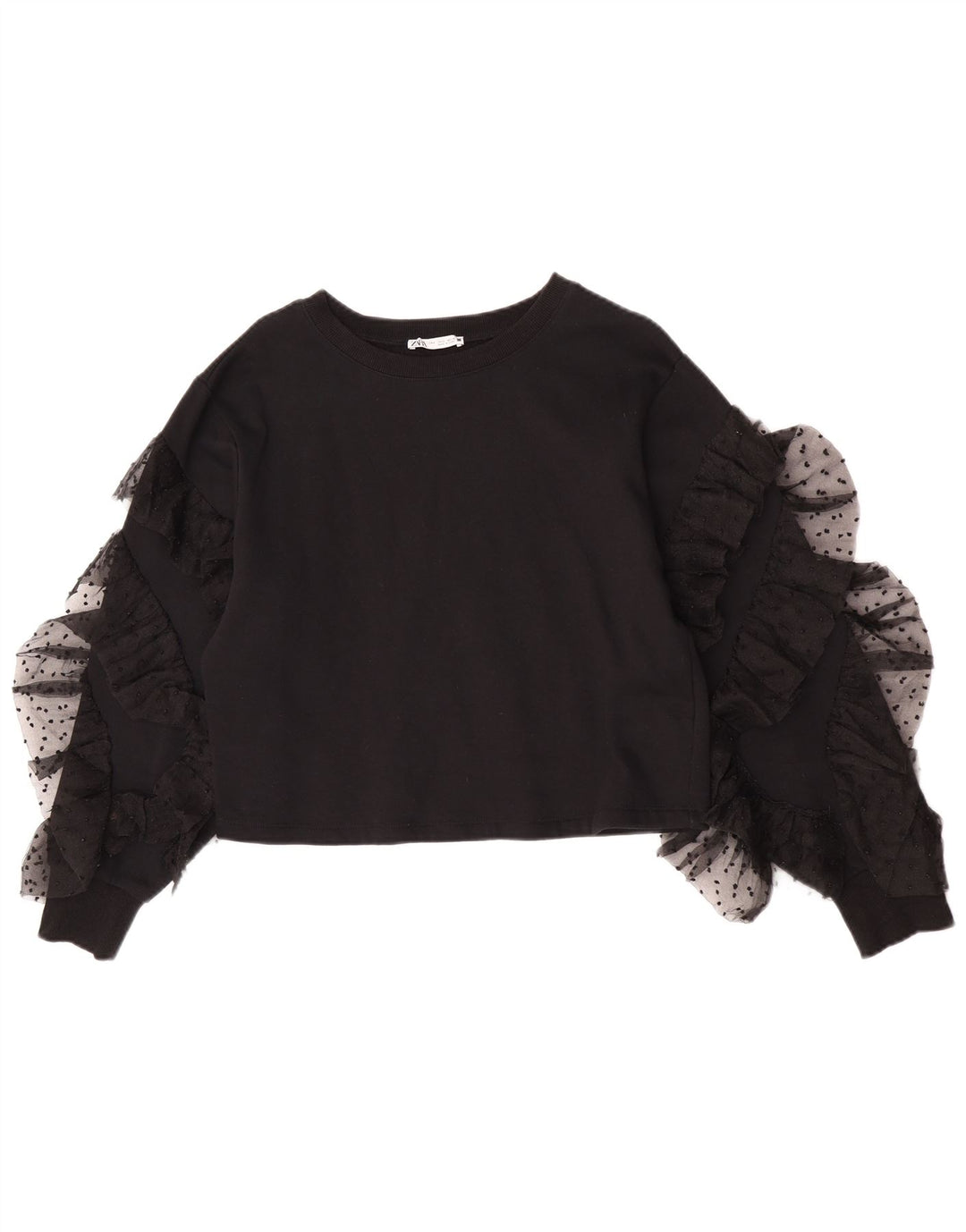 Zara Womens Crop Top Langærmet UK 10 Small Black Bomuld