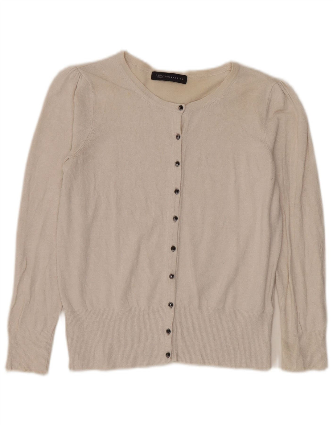 Marks & Spencer Womens Crop Cardigan Sweater UK 10 Small Off White Viscose