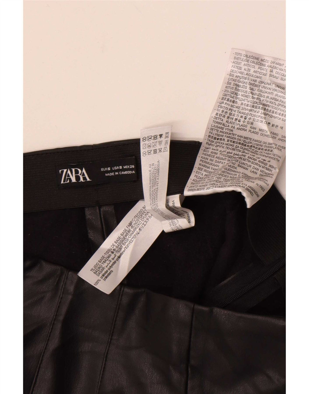 Zara skinny læderbukser til kvinder Small W26 L27 sort polyester