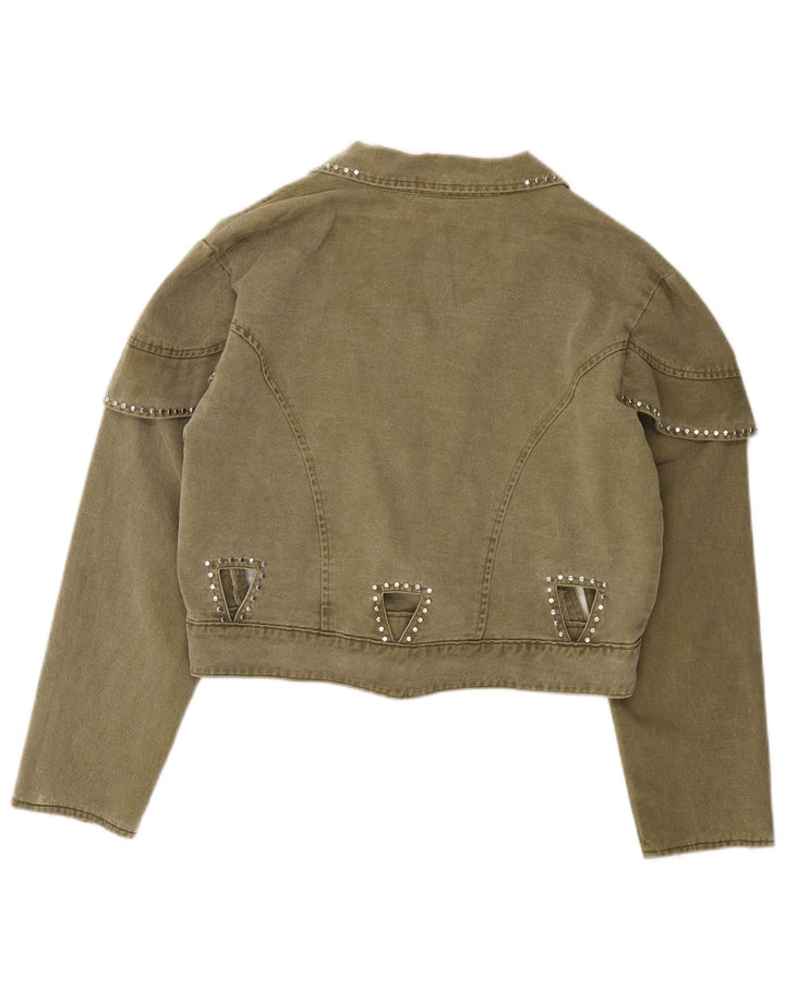 Vintage Dame Crop denimjakke EU 40 Medium Green Bomuld
