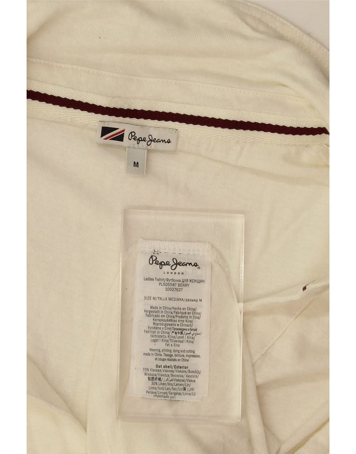 PEPE JEANS Womens Polo Shirt UK 14 Medium Off White Viscose Vintage PEPE Jeans and Second-Hand PEPE Jeans from Messina Hembry 