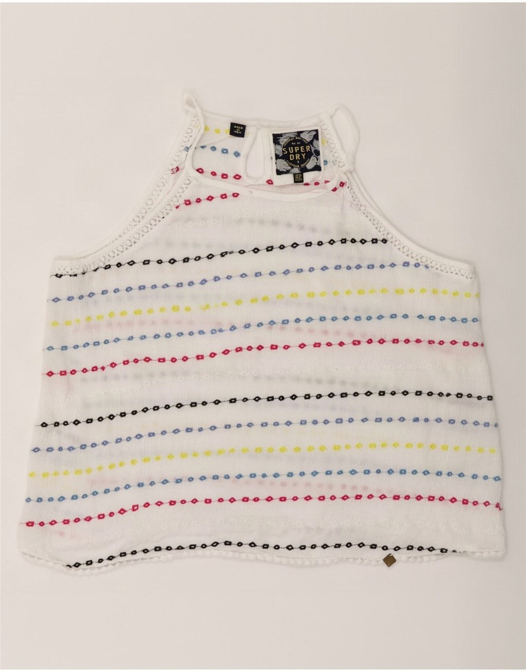Superdry Womens Crop Halter Top UK 10 Lille hvid stribet viskose