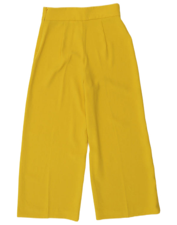 Zara Womens High Waist Wide Leg Cropped Trousers Small W26 L25 Yellow
