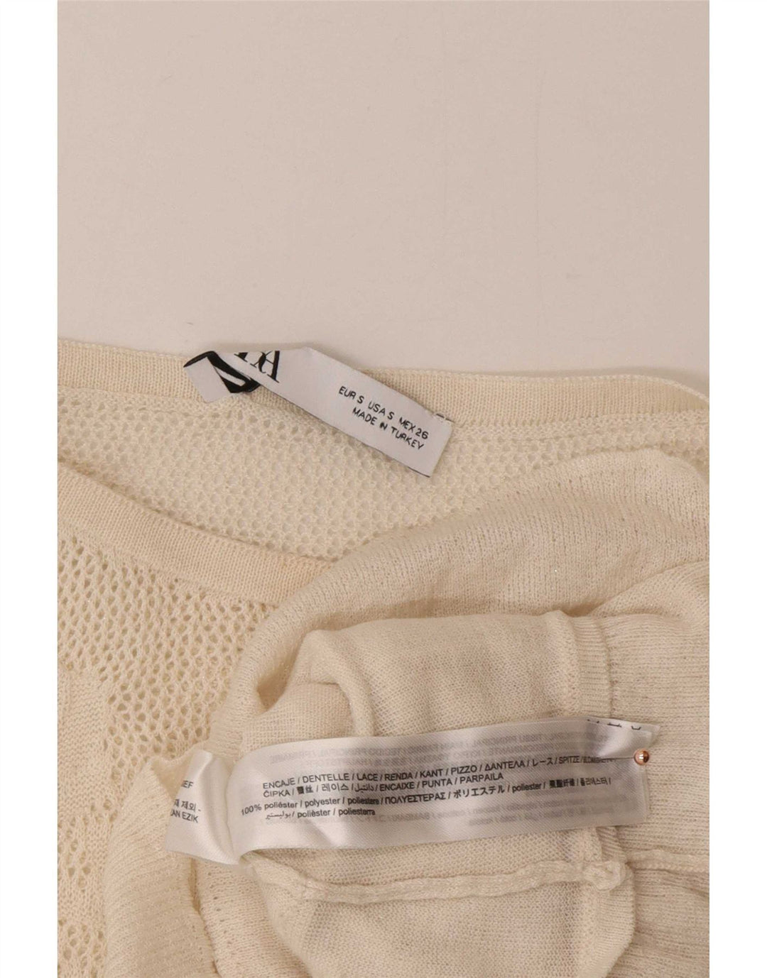 Zara Womens Crop Ærmeløs bluse Top UK 8 Small Off White Polyester
