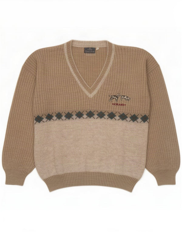 Daniele Blasi Herre V-hals sweater IT 50 Medium Beige Colourblock