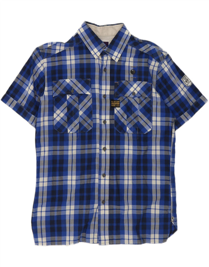 G-STAR Mens Short Sleeve Shirt Medium Blue Check Cotton Vintage G-Star and Second-Hand G-Star from Messina Hembry 