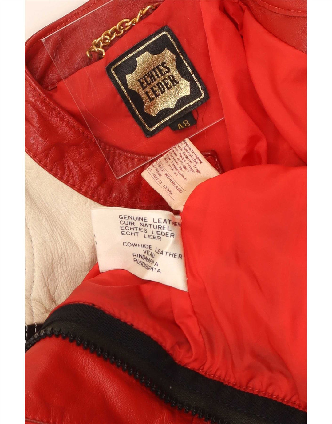 Vintage Herre Læder Racer Jakke EU 48 Medium Rød Colourblock