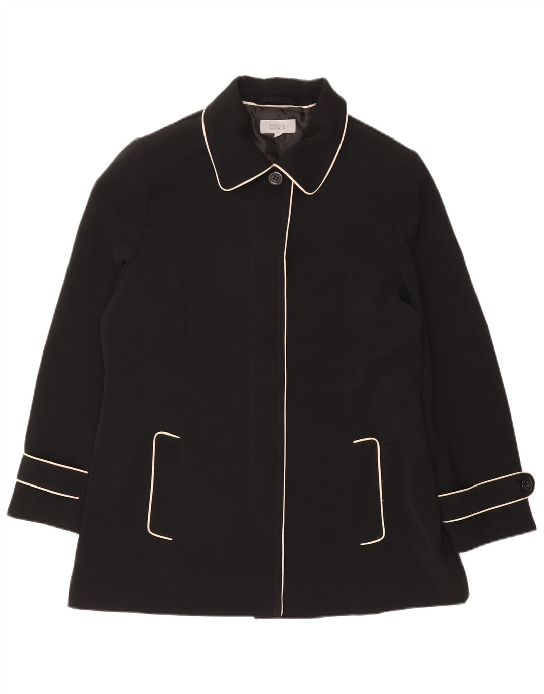 Marks & Spencer Womens Short Trench Coat UK 16 Large Black Polyester