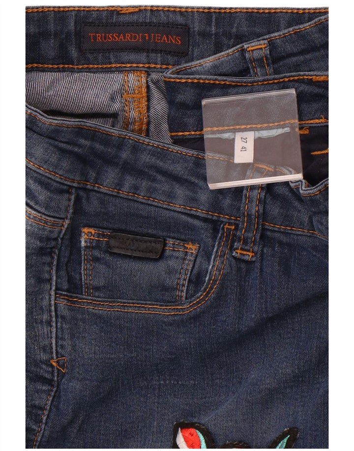TRUSSARDI Womens Slim Jeans W27 L30  Navy Blue Floral