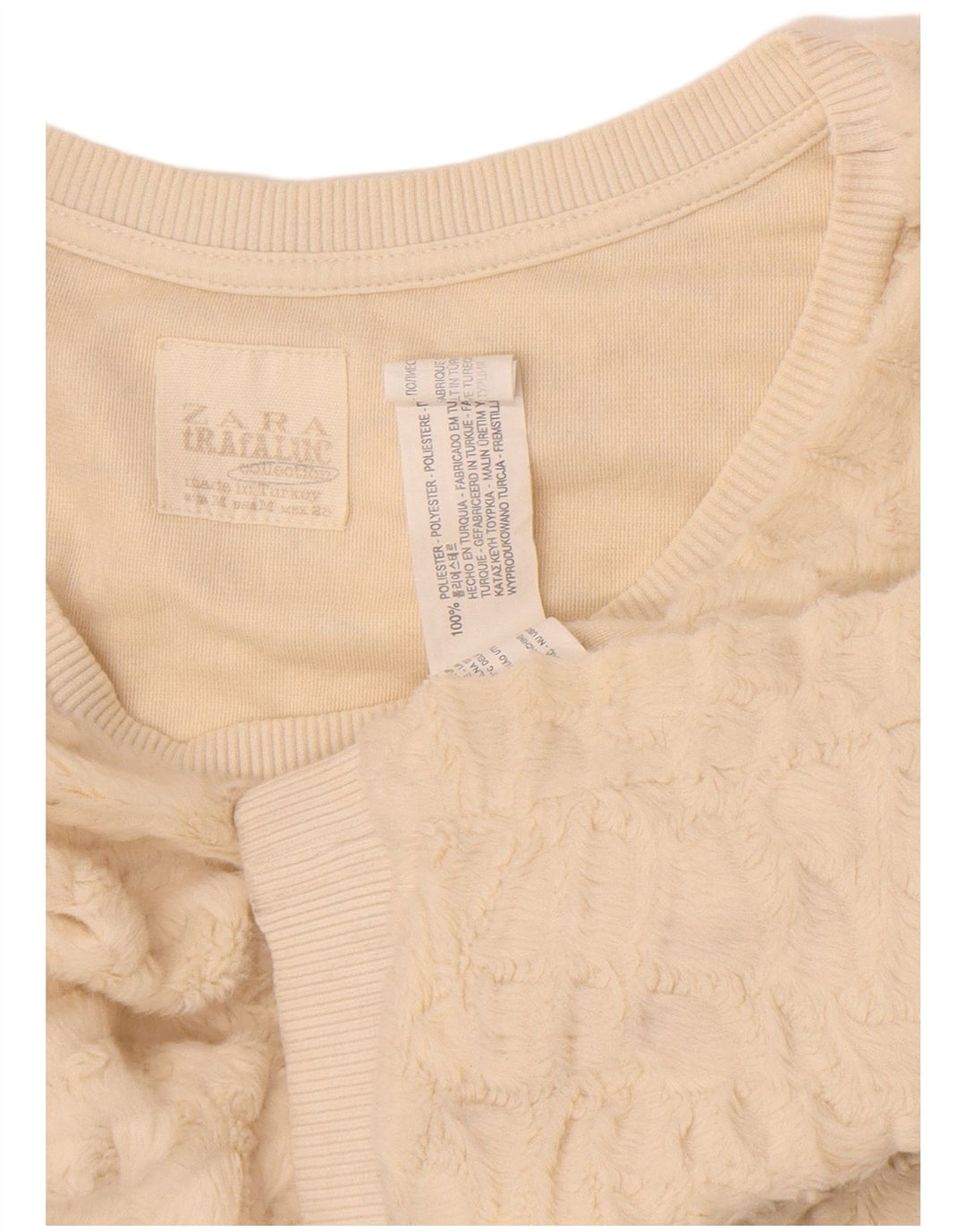 Zara Dame Fleece Jumper UK 12 Medium Off White Polyester