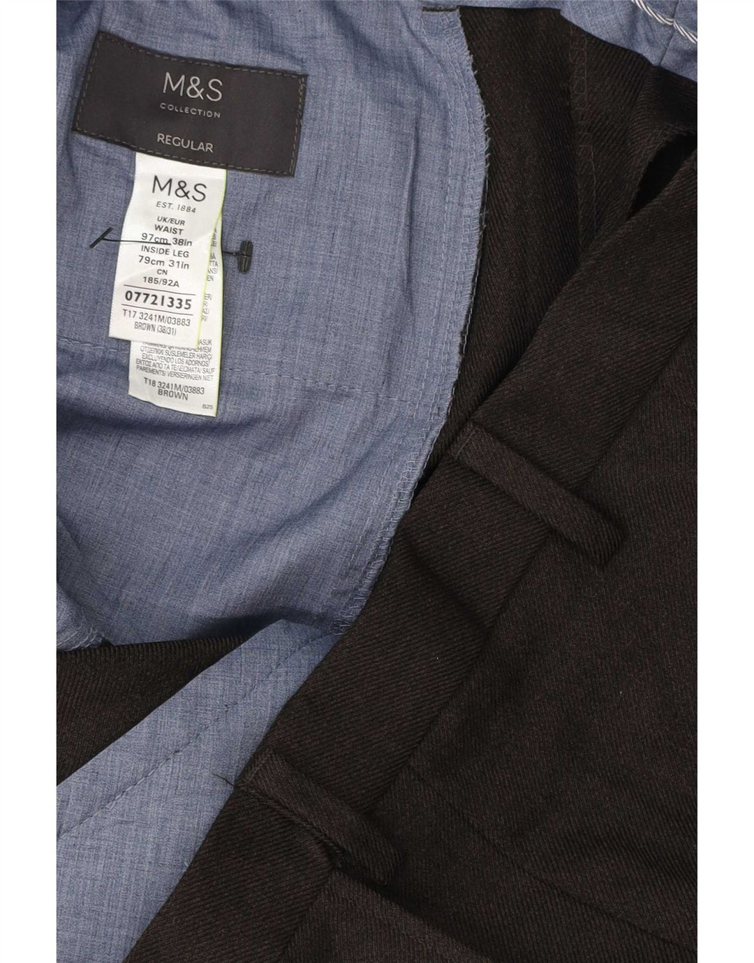 Marks & Spencer Herre Straight Regular Suit Bukser W38 L31 Brun Polyester