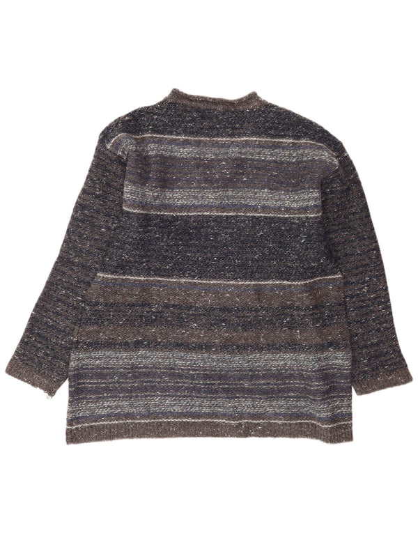 Vintage herre V-hals sweater mellem grå stribet