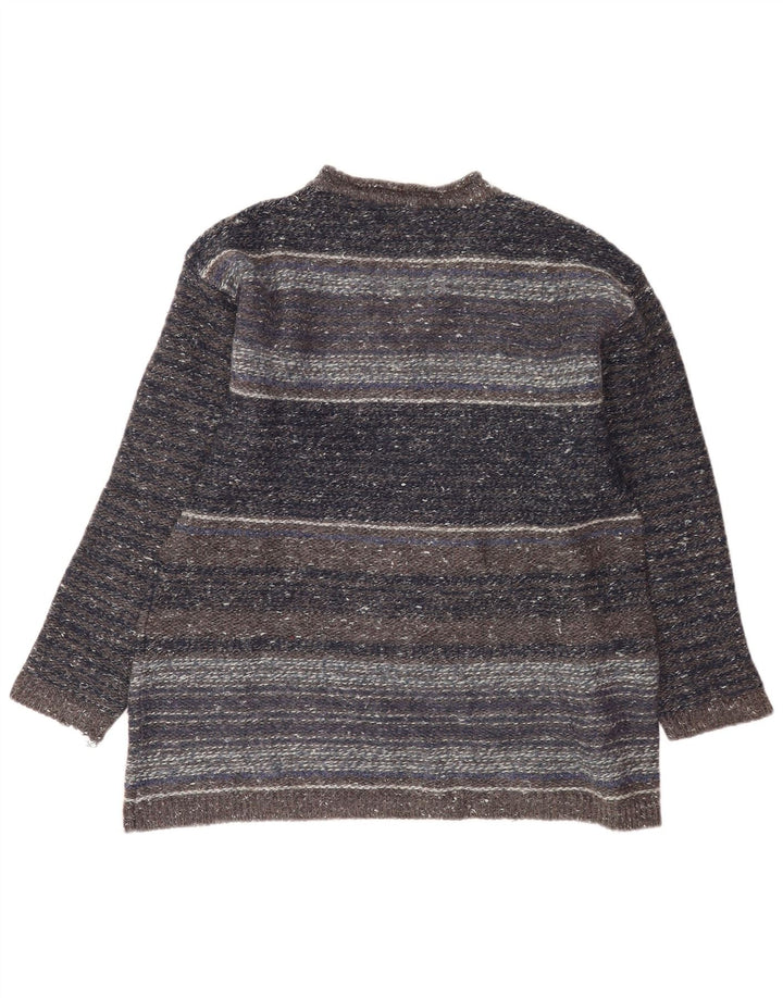 Vintage herre V-hals sweater mellem grå stribet