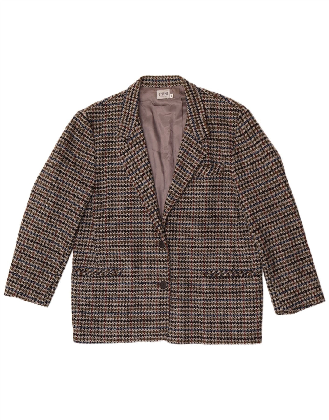 Vintage dame 2-knaps blazerjakke IT 48 XL Flerfarvet Houndstooth
