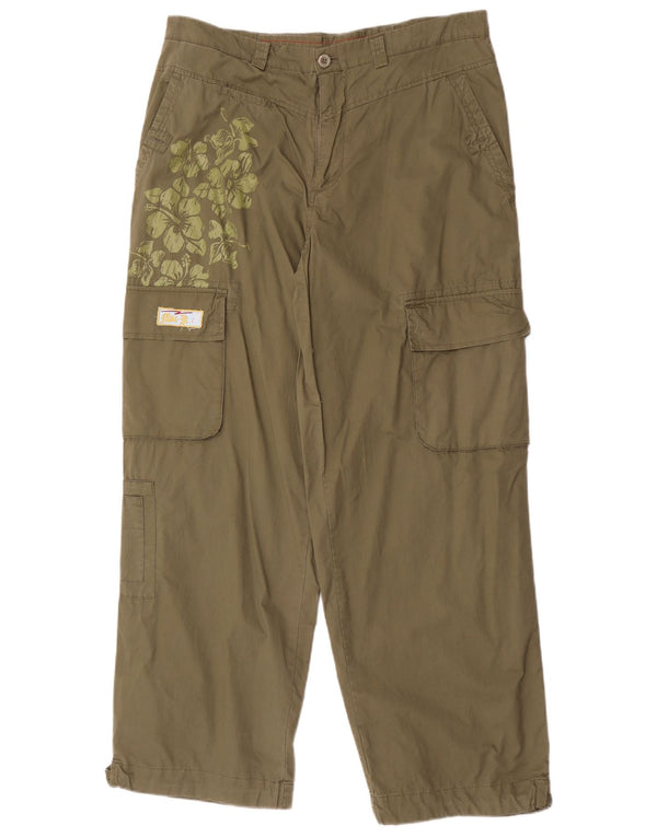 Vintage Herre Straight Cargo Bukser Large W36 L32 Khaki Floral Bomuld