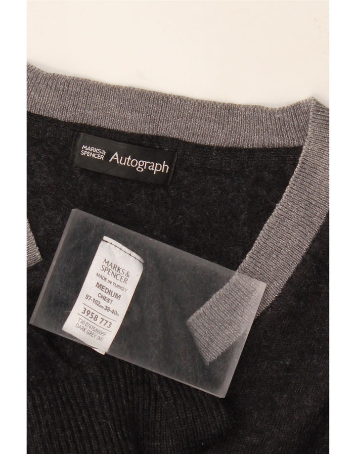 MARKS & SPENCER Mens V-Neck Jumper Sweater Medium Grey Acrylic Vintage Marks & Spencer and Second-Hand Marks & Spencer from Messina Hembry 