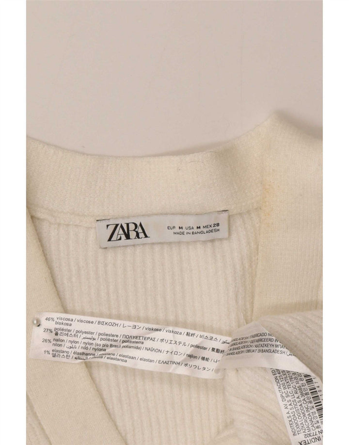 Zara Dame Cardigan Sweater UK 12 Medium White Viscose