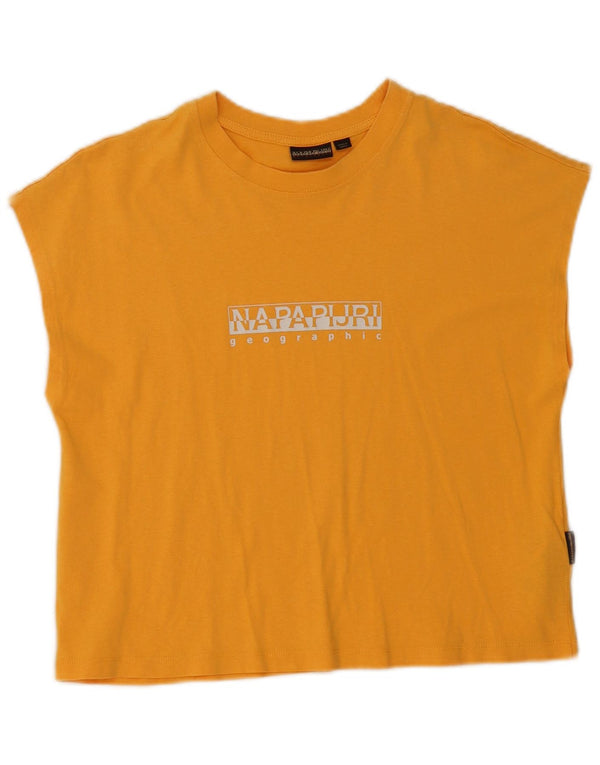 Napapijri Kvinder Oversized Grafisk Vest Top UK 6 XS Gul Bomuld