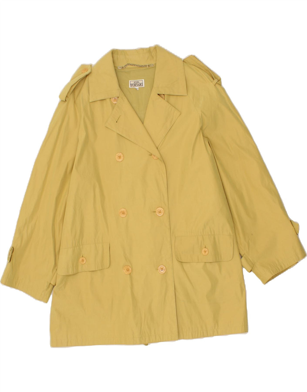 ALBA FORNARI Womens Double Breasted Coat UK 14 Medium Yellow Polyester Vintage Alba Fornari and Second-Hand Alba Fornari from Messina Hembry 