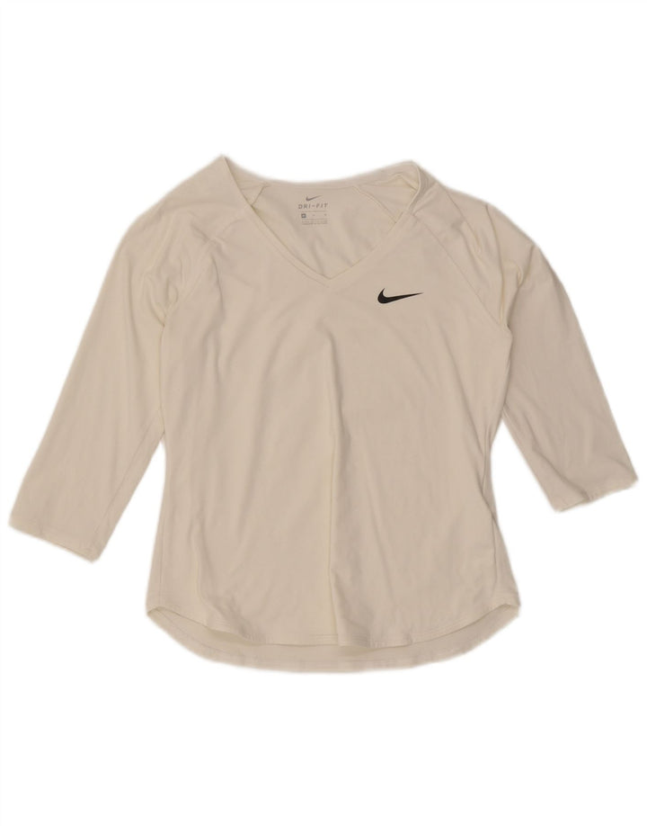 Nike Dame Dri Fit Top 3/4 ærme UK 12 Medium White Polyester