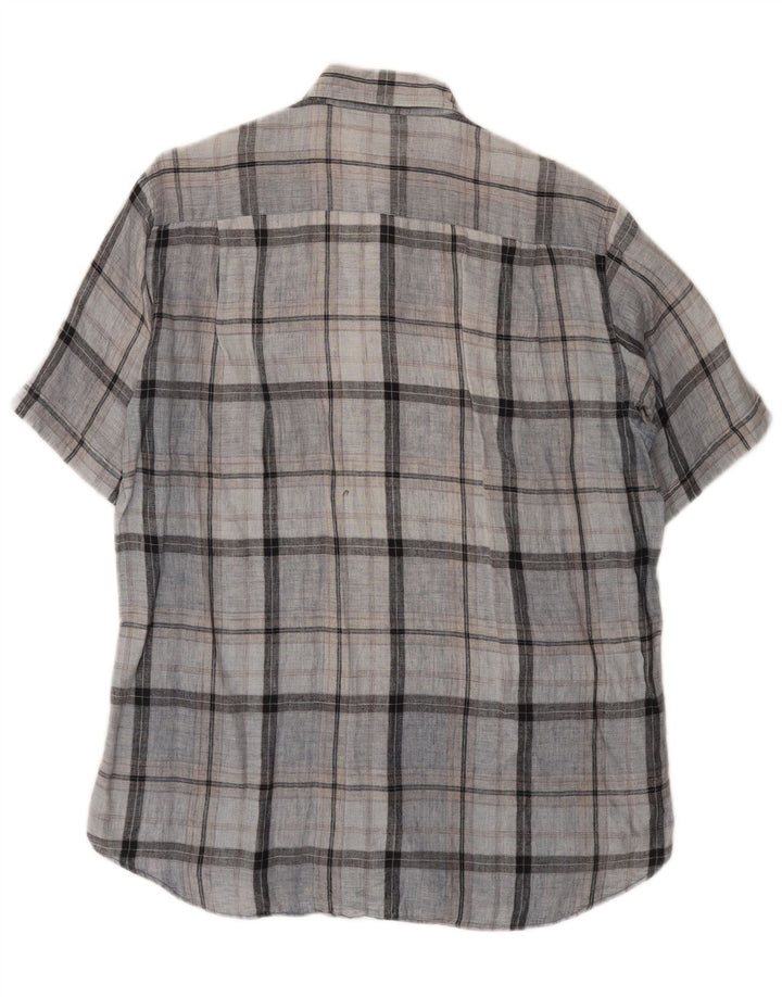 PAUL & SHARK Mens Tall Short Sleeve Shirt Medium Blue Plaid Linen