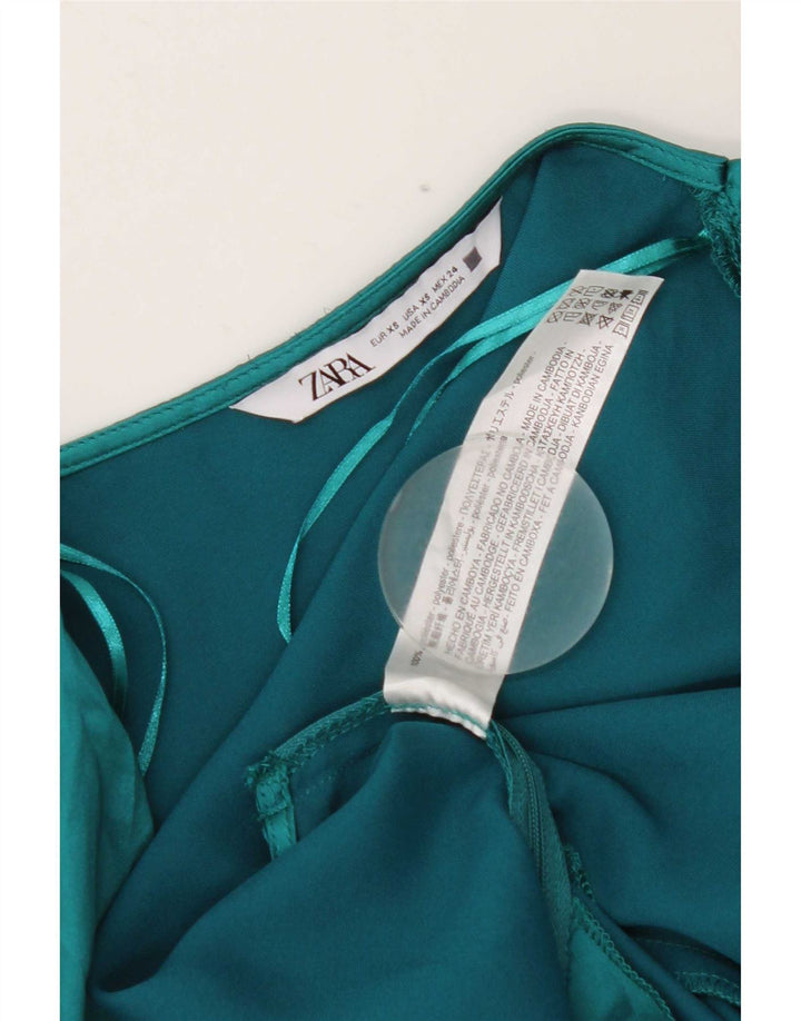 Zara Womens Crop Bluse Top UK 6 XS Grøn Polyester