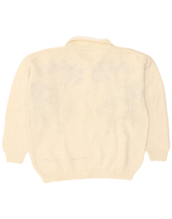 Vintage Dame Polo Neck Jumper Sweater UK 18 XL Off White Fair Isle
