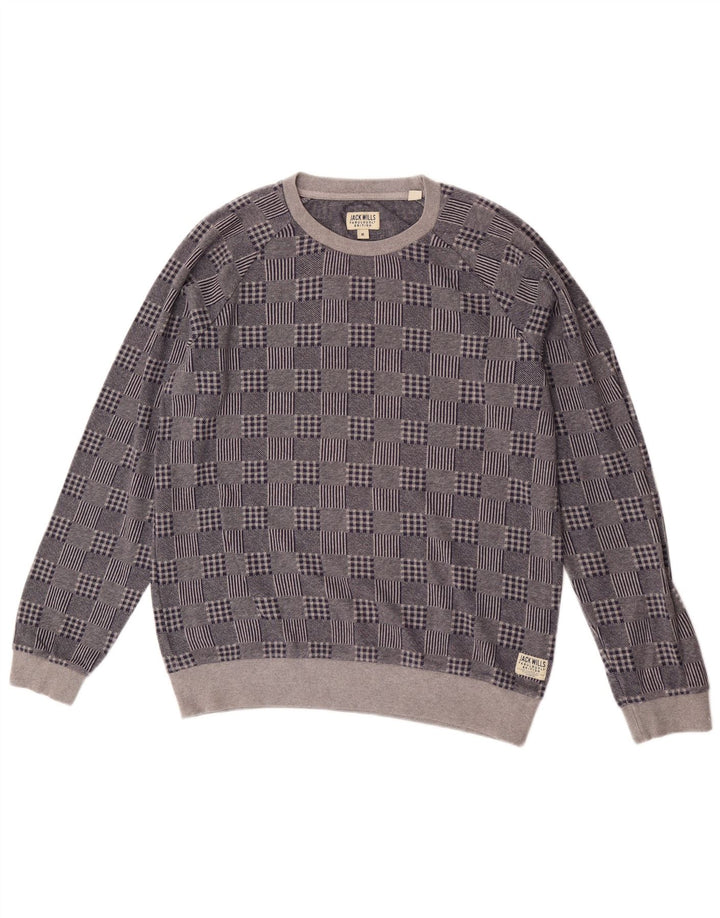 Jack Wills Herre Crew Neck Jumper Sweater Medium Navy Blue Patchwork