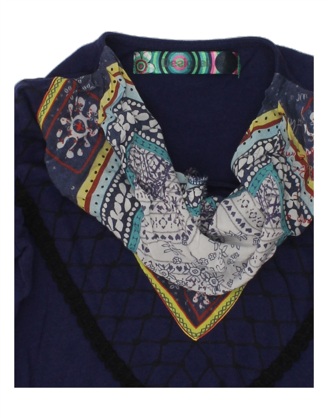 DESIGUAL Girls Abstract Pattern Blouse Top 9-10 Years Navy Blue Vintage Desigual and Second-Hand Desigual from Messina Hembry 