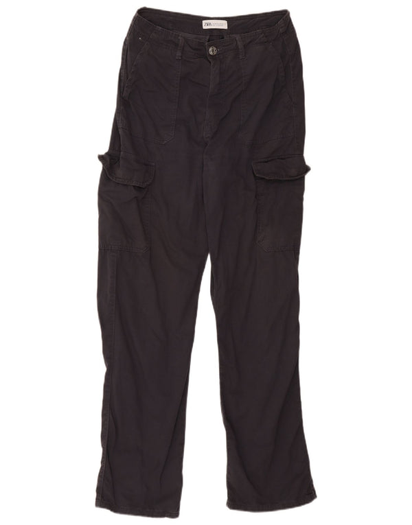 Zara Dame Straight Cargo Bukser EU 38 Small W28 L30 Marineblå Bomuld