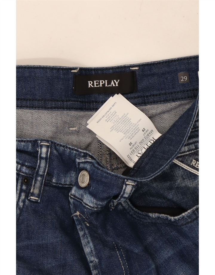 REPLAY Dame Grover Straight Jeans W29 L30 Marineblå Bomuld