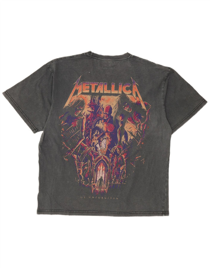 Pull & Bear Herre Metallica Grafisk T-Shirt Top Medium Grå Bomuld