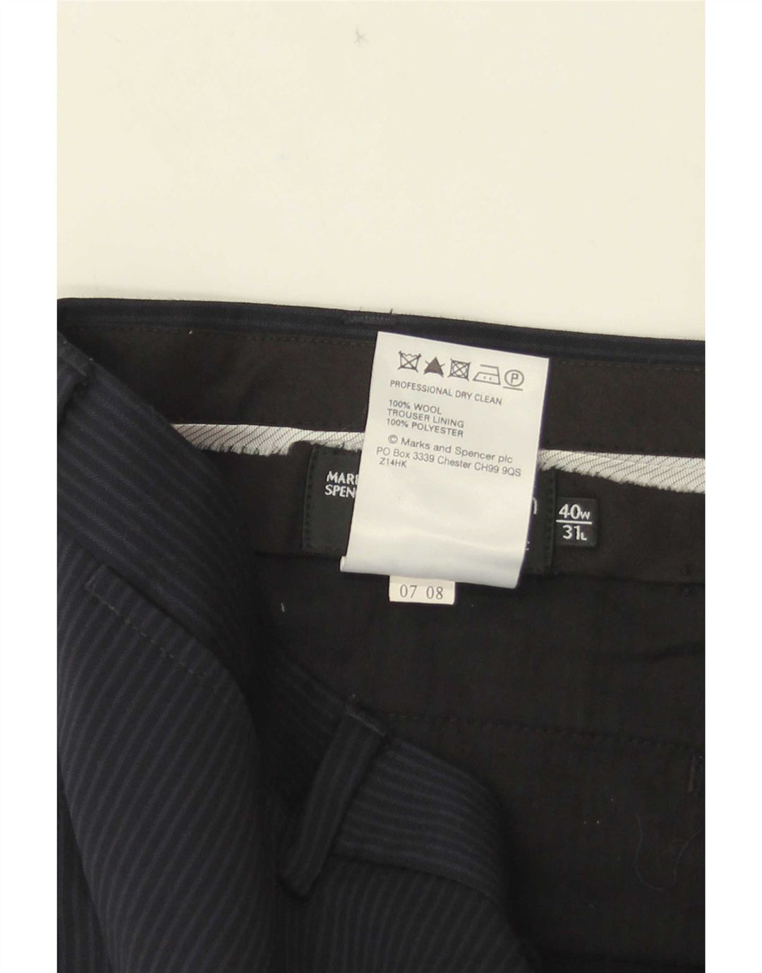 Marks & Spencer Herre Autograph Suit Bukser W40 L31 Marineblå stribet