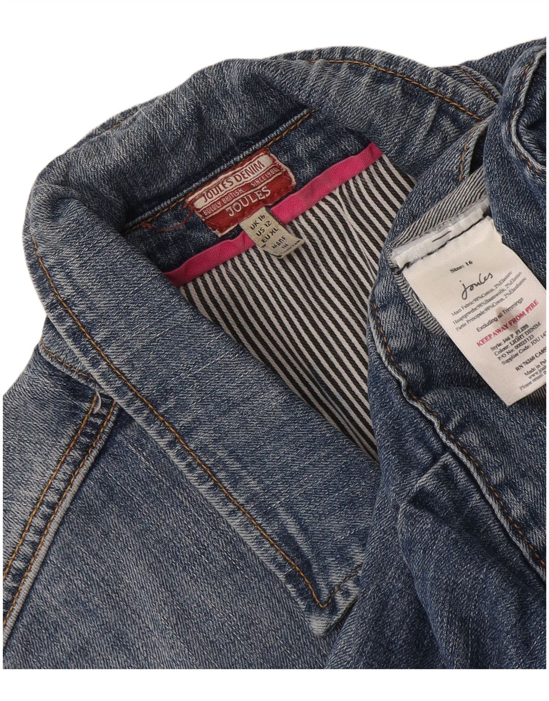 Joules Dame Crop Denim Jacket UK 16 Large Blue Cotton