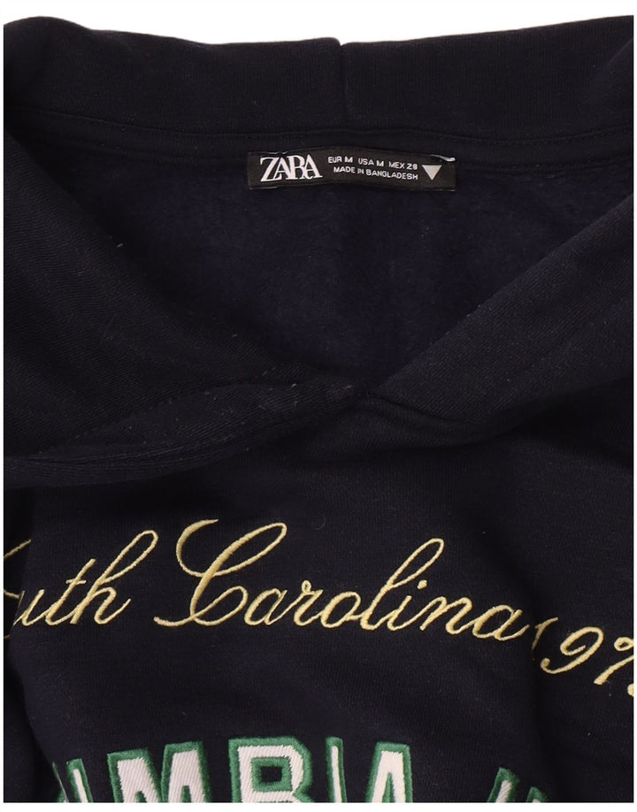 Zara Graphic Hoodie Jumper UK 14 Medium Navy Blue