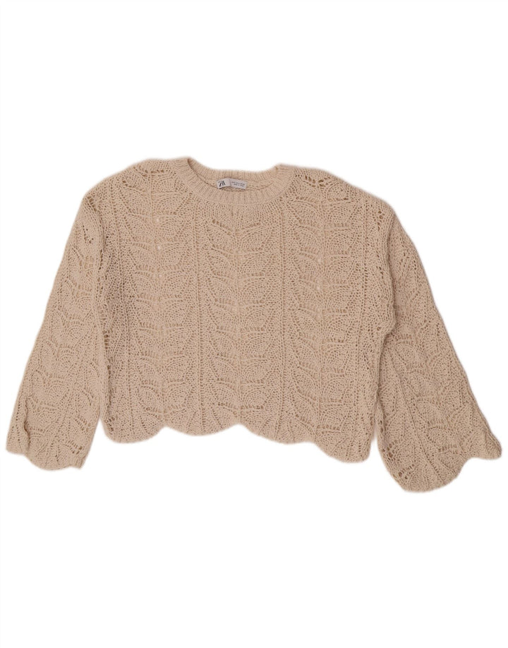Zara Oversized hæklet Crop Top UK 10 Small Beige