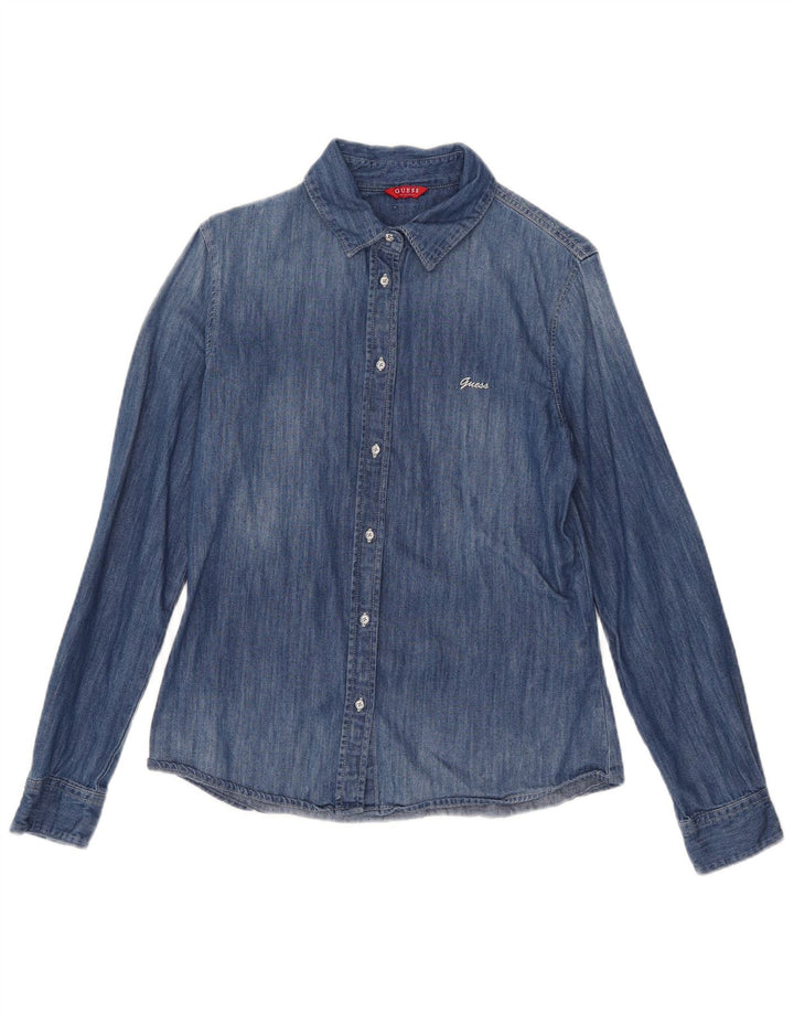 Guess Dame Denim Shirt UK 10 Small Blue Cotton