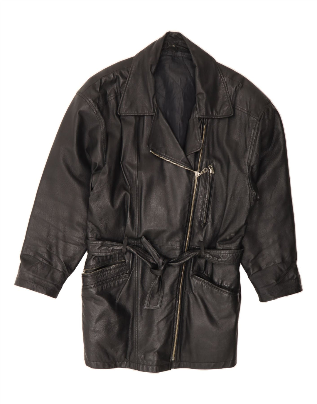 VINTAGE Womens Leather Coat EU 38 Medium Black Leather Vintage Vintage and Second-Hand Vintage from Messina Hembry 