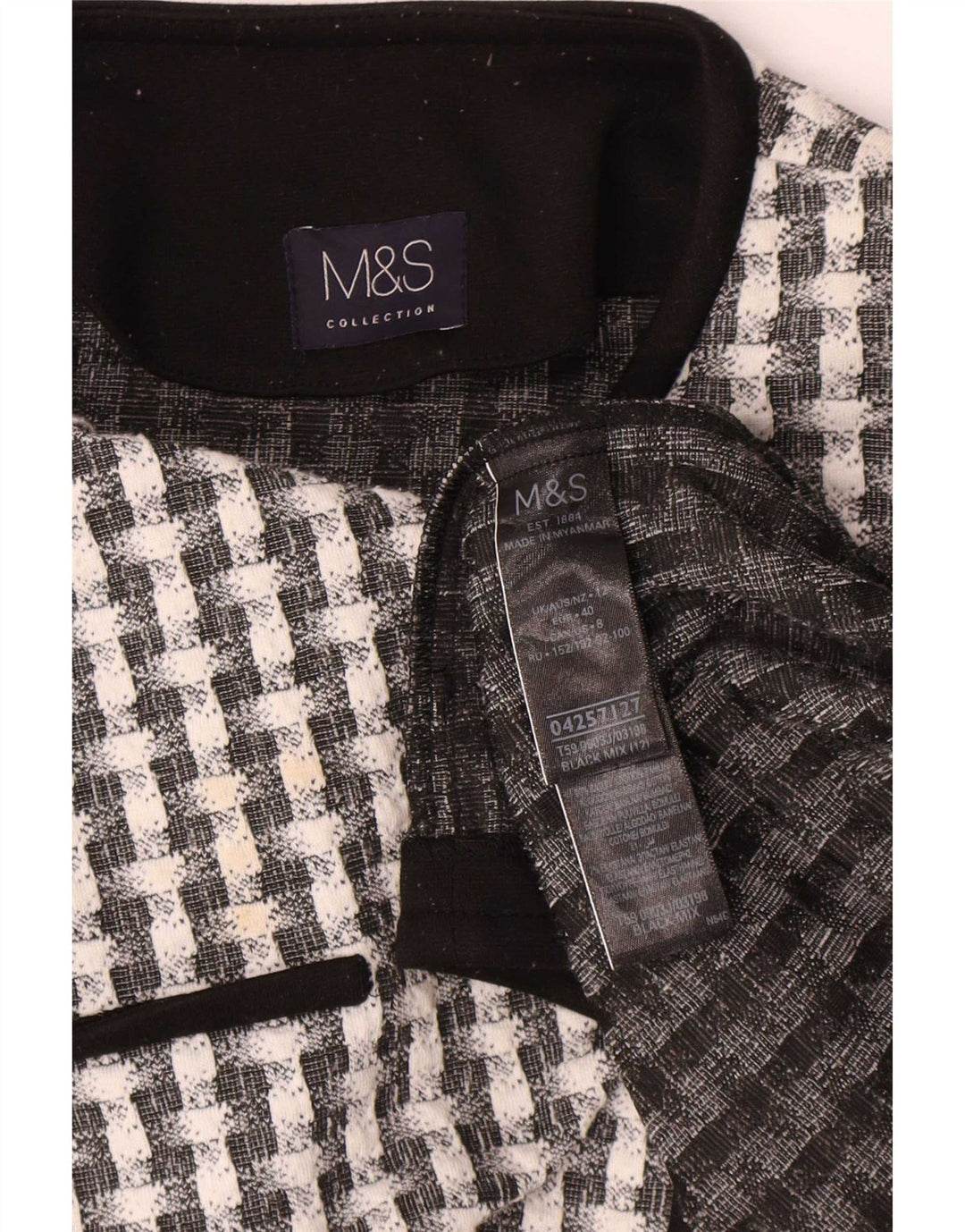 Marks & Spencer Bolero-jakke til kvinder UK 12 Medium Sort Ternet polyester