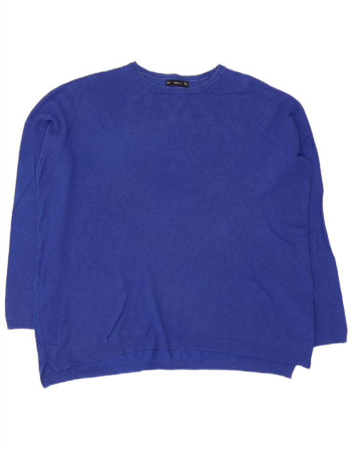 Zara Dame Oversized Crew Neck Jumper Sweater UK 10 Small Blue