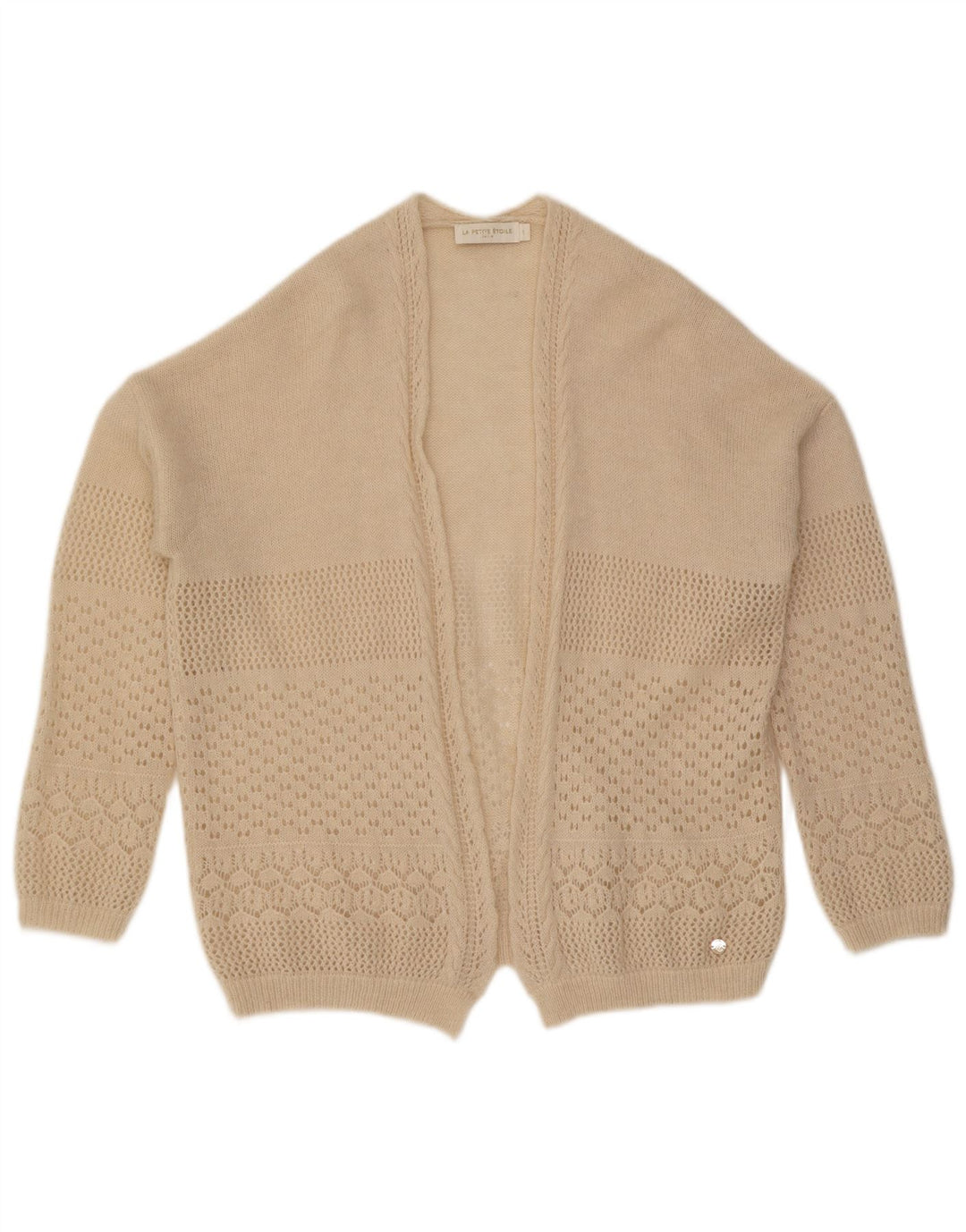 Vintage Dame Open Cardigan Sweater UK 16 Large Beige