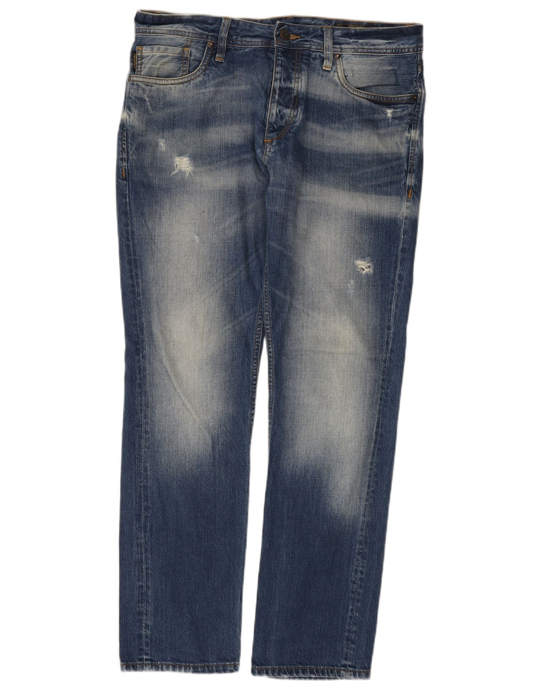 Jack & Jones Herre Distressed Straight Jeans W34 L32 Blå Bomuld