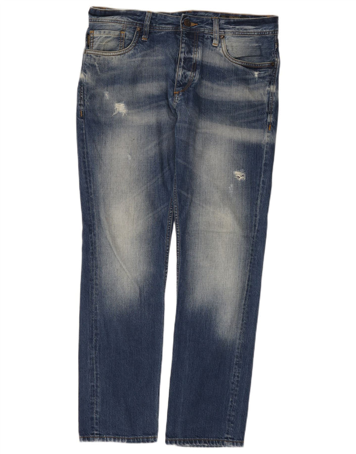 Jack & Jones Herre Distressed Straight Jeans W34 L32 Blå Bomuld
